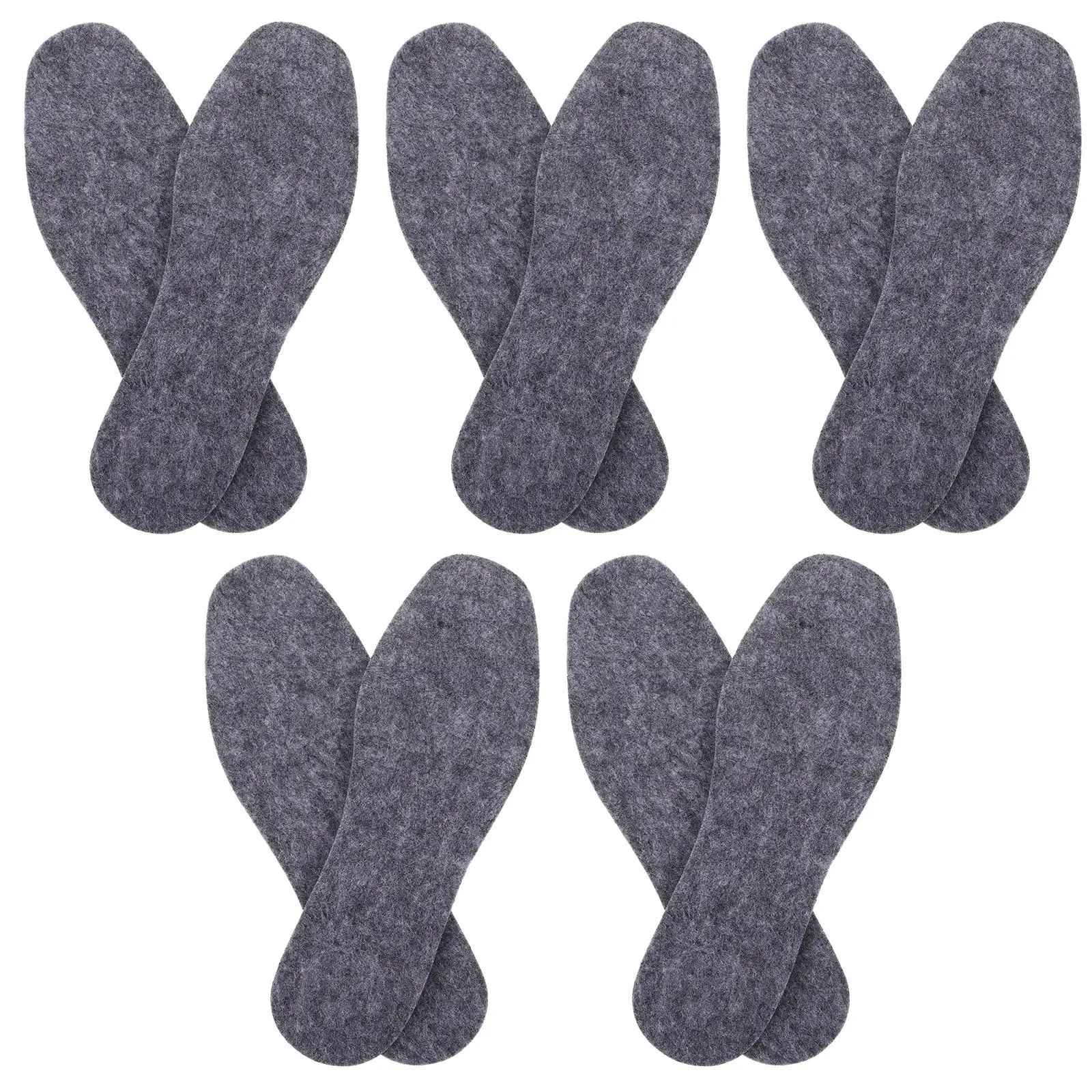 5 Pairs 5mm Thick Grey Wool Felt Insoles for Men Women Warm Boot Inserts Soft Comfortable Breathable Shoe Pads 44 Size