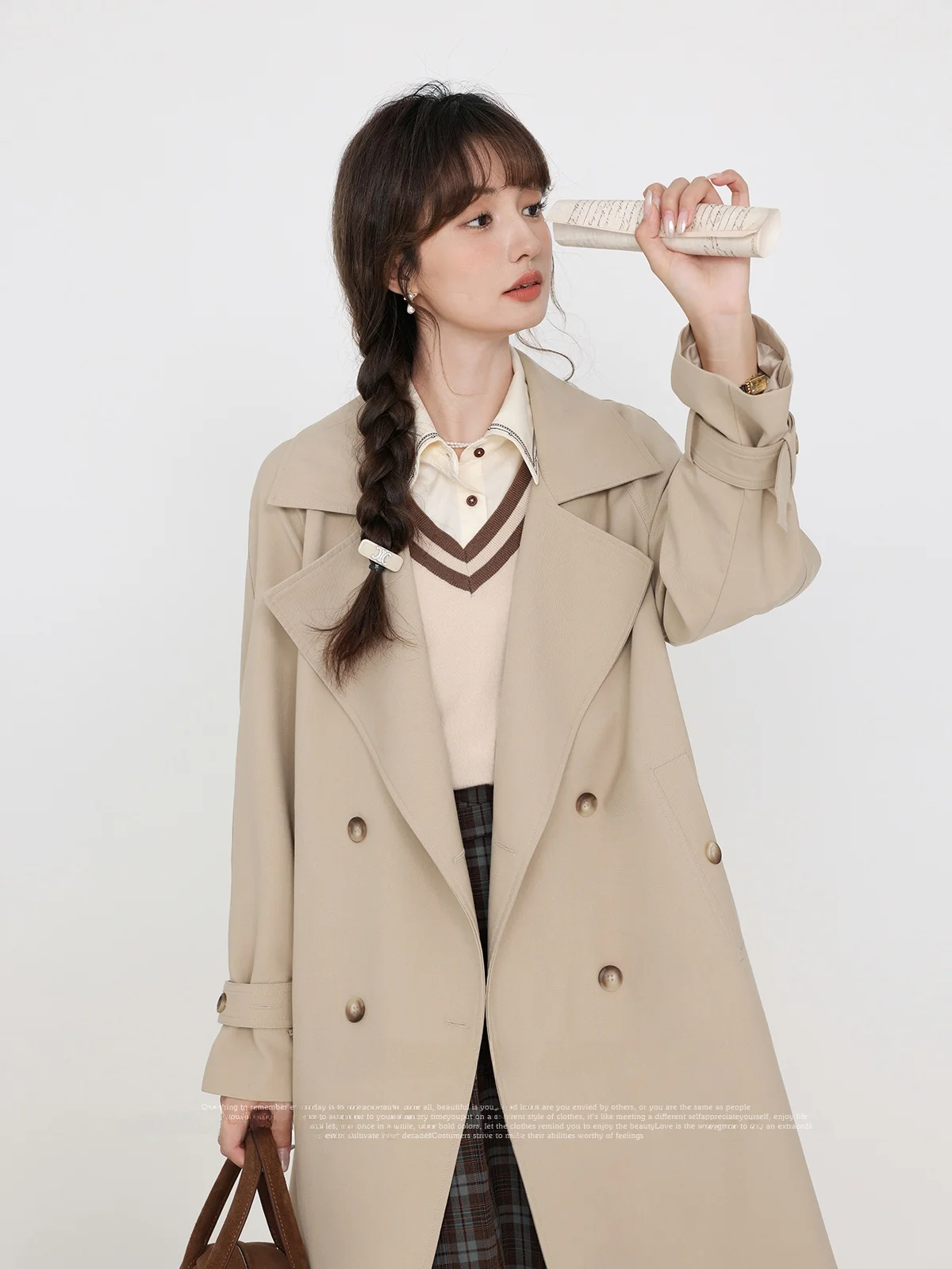 

Ele Long Women's Windbreaker Autumn New Sle Romantic Note Design High Quali Faion Outerwear by Lu Xiang Nan