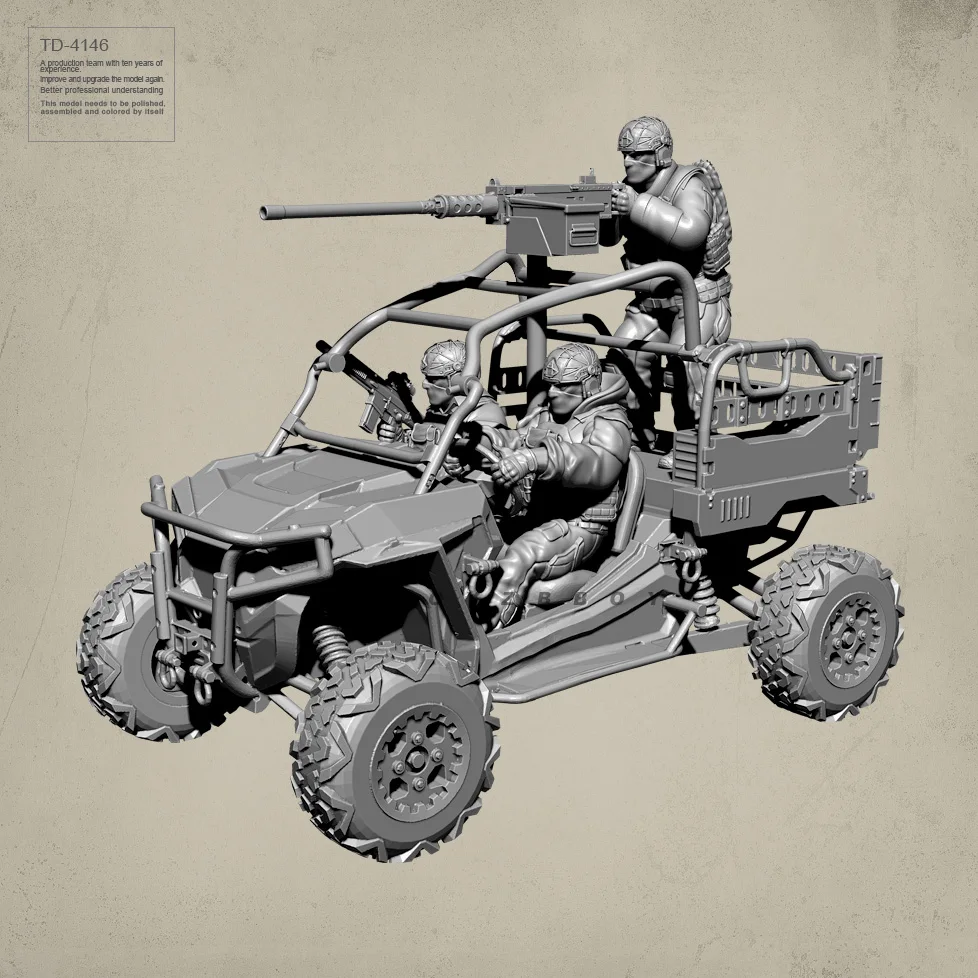 38MM 50MM Resin Soldier model kits figure 3D Terrain vehicle + 3 soldiers colorless and self-assembled TD-4146