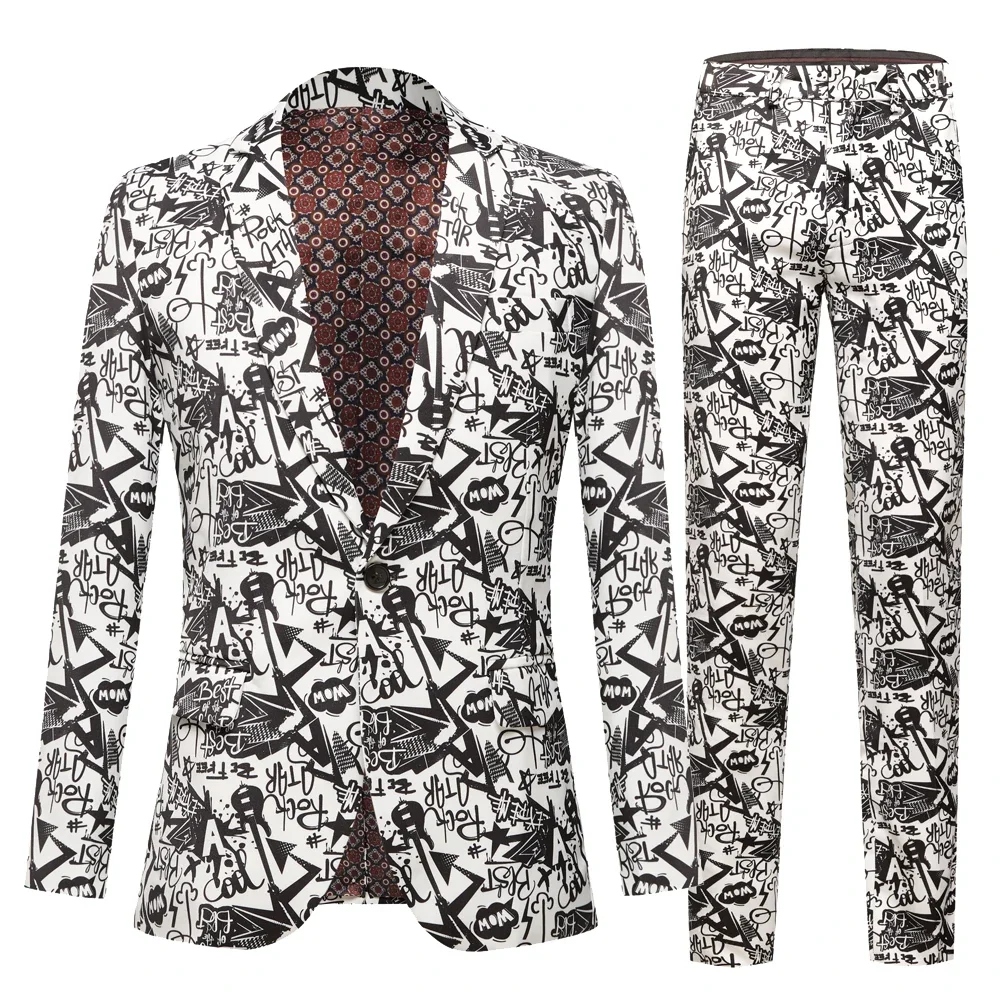 

Men's Luxury Floral Print Dress Blazers One Button Shawl Lapel Men Tuxedo Suit Jacket Dinner Wedding Party Costume Homme 2PCS
