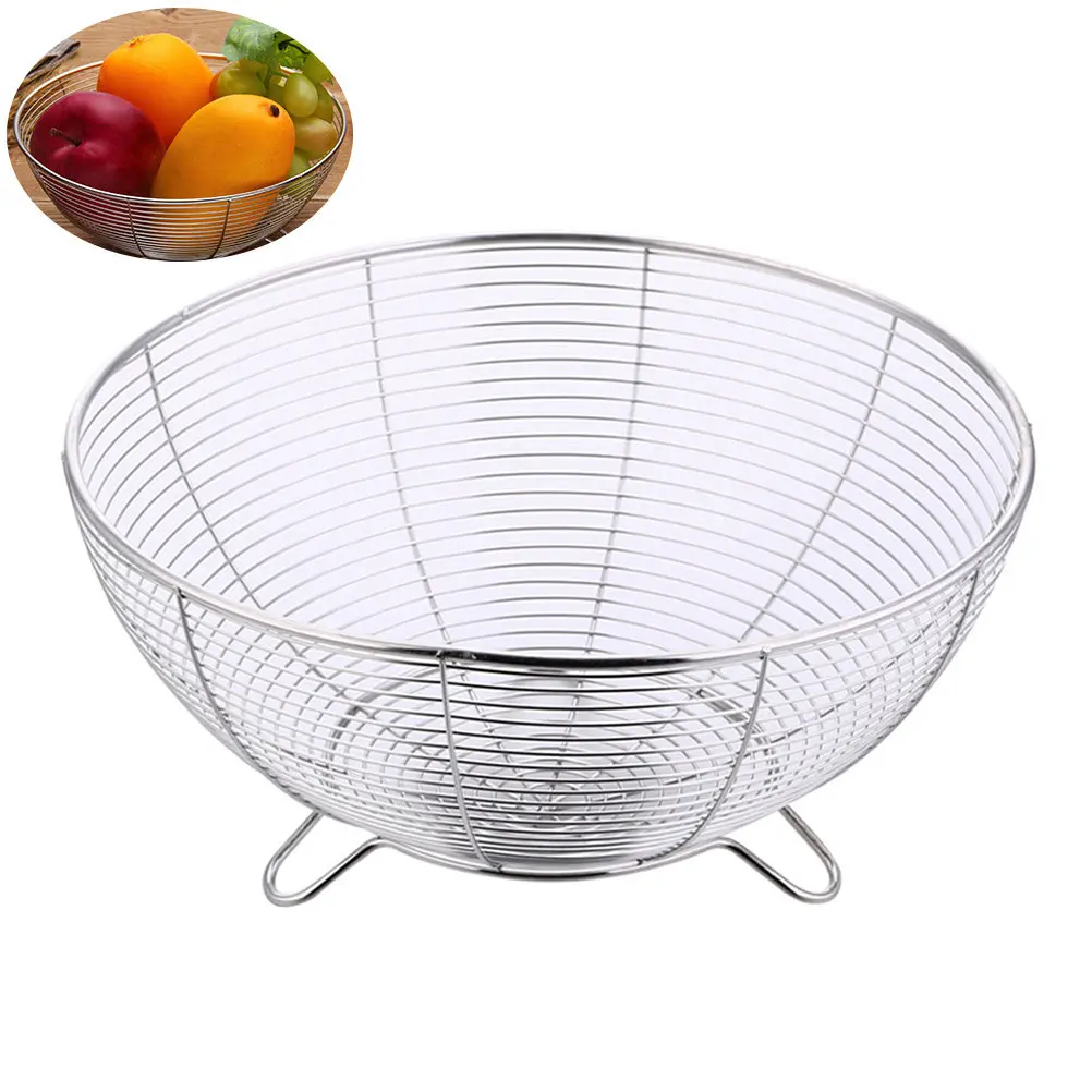

Stainless Steel Round Fruit Vegetable Basket Bowl 22Cm Three-Legged Strainer Drain Basket Kitchen Rack Fruit and Vegetable Rack