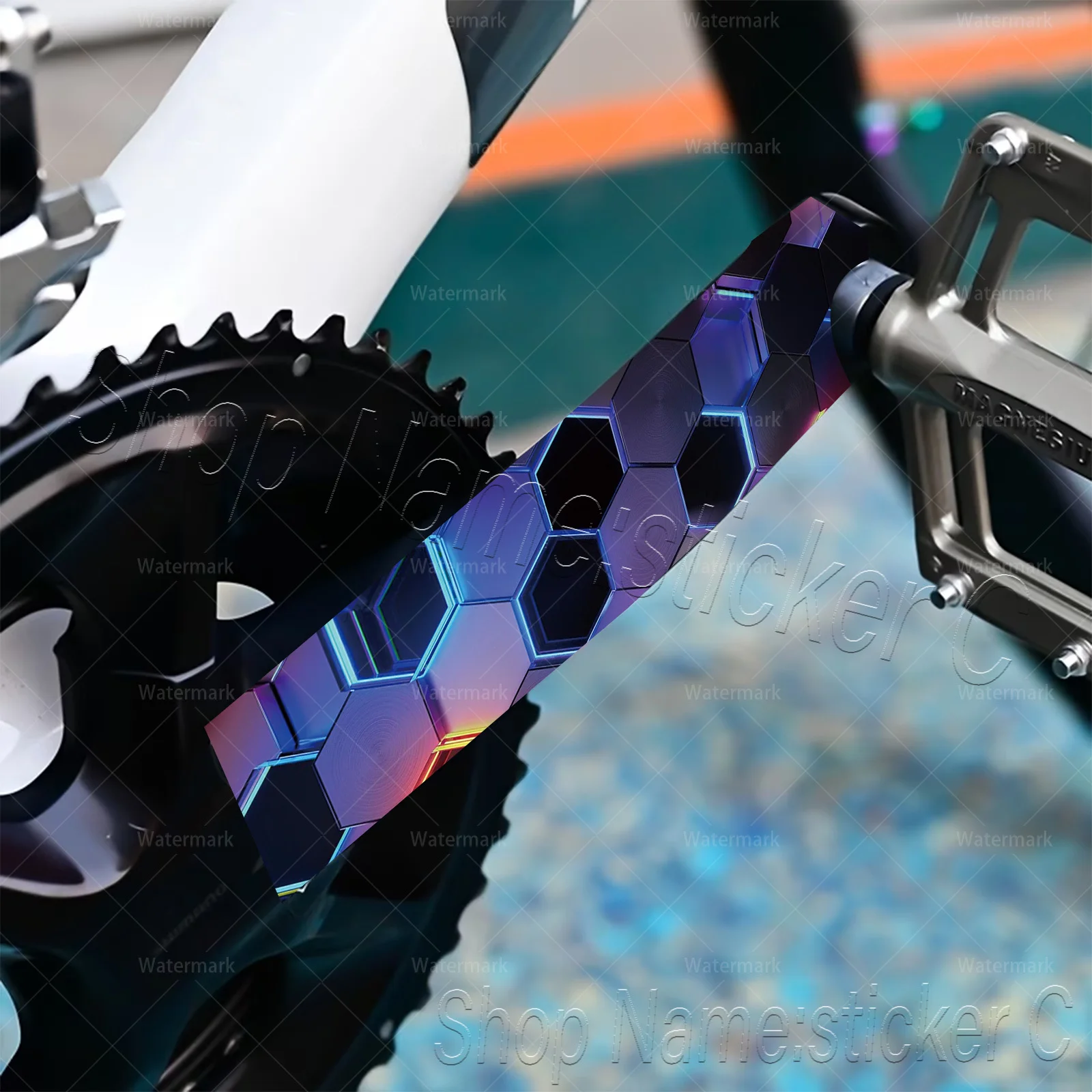 1 Paar Neon-Hexagon-Fahrradkurbel-Vinylaufkleber, Cyberpunk Wasserdichter Schutz für Mountainbikes und Rennräder