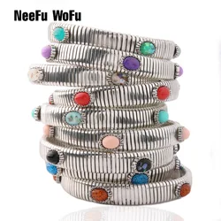 NeeFuWoFu Spring chain Bracelet Copper Natural stone Bracelets Bohemia de Madera Pulseira Estrela de Cinco Elastic Perles