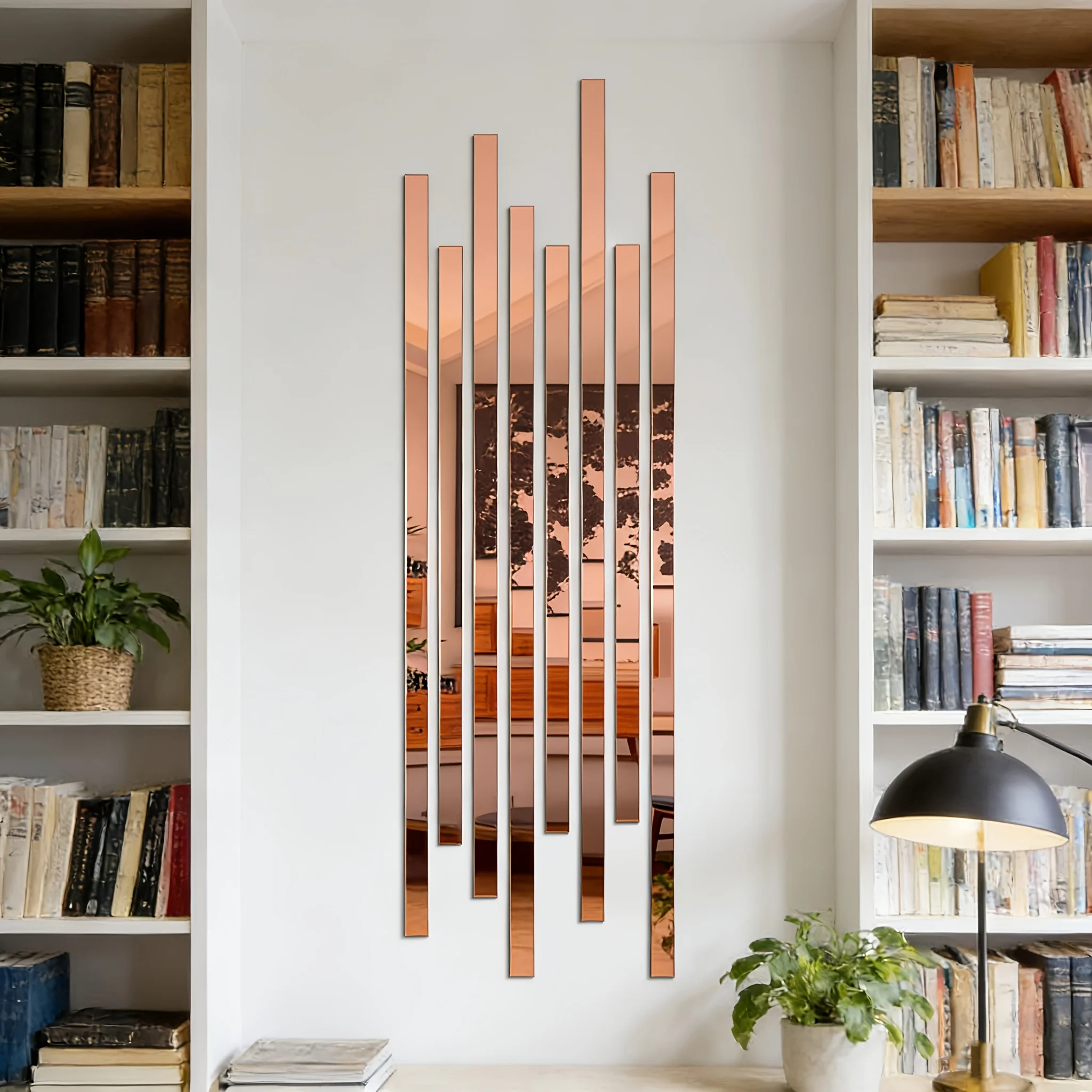 Hot Selling Rose Gold Long Strip Acrylic Mirror Surface Wall Stickers 20PCS 2x50cm Decals Bedroom Living Room Decor No Punching