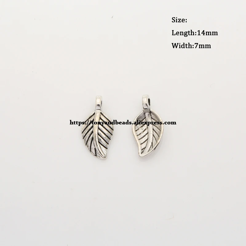 (50Pcs/Lot) Zinc Alloy Tibetan Silver European Charm 3D Leaf-Shape Pendant Size 14x7mm ZN7729B