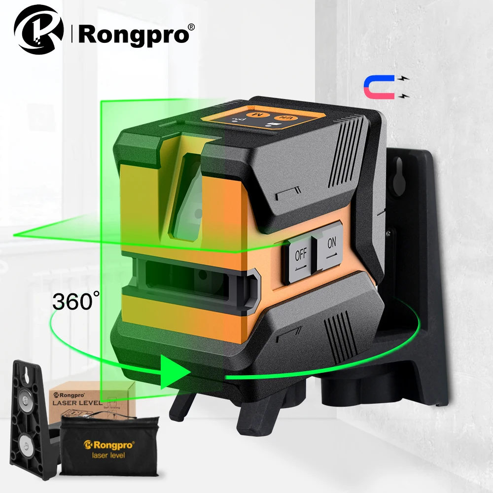 Rongpro 2 Lines Laser Level green line Self Leveling 360 Horizontal And Vertical Super Powerful Mini portable Green Beam Laser