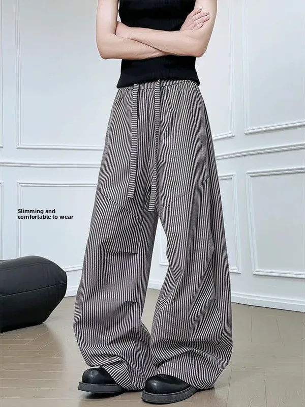 

Slimming Zebra Stripe Men's Casual Pants Loose Straight Leg Drapey Wide Leg Summer Thin Casual Sports Long Trousers Trendy