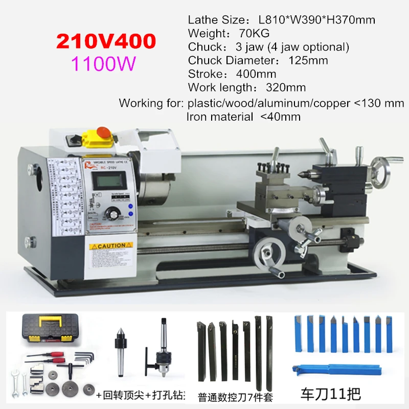 

WM210 1100W 400 600 800MM Semi-Automatic Metal Lathe Length Auto Threading Making Mini CNC Machine