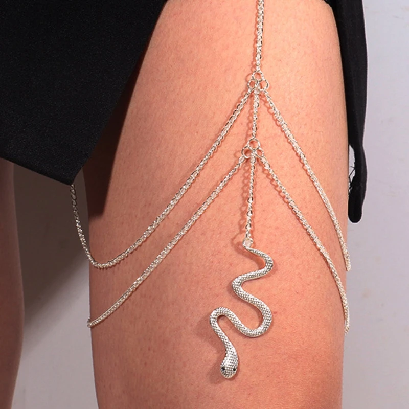 Cadena para pierna con borla serpiente colgante para mujer, cadena para muslo estilo gótico, joyería Punk