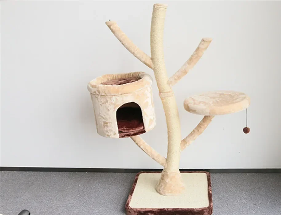 Hot SalesBeige Big Multi Layer Solid Wood Large Luxury Pet Toy Furniture Cat Frame Cat Villa