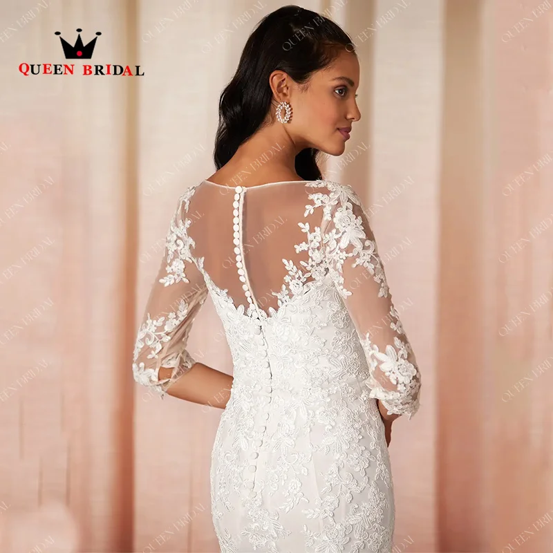 Elegant Mermaid Appliques ชุดแต่งงานลูกไม้ 2024 ครึ่งแขนความยาว V คอชุดเจ้าสาว Robe De Mariée CUSTOM H31X