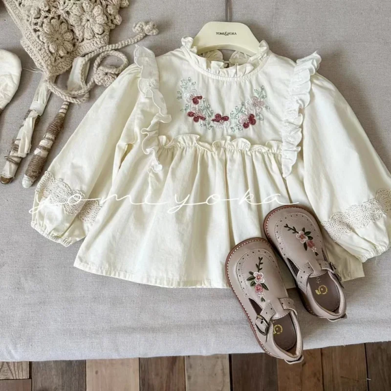

Girls' Clothing Spring and Autumn New Children's Embroidered Lace Doll Shirt Baby Girl Top Sweet Versatile Blouse