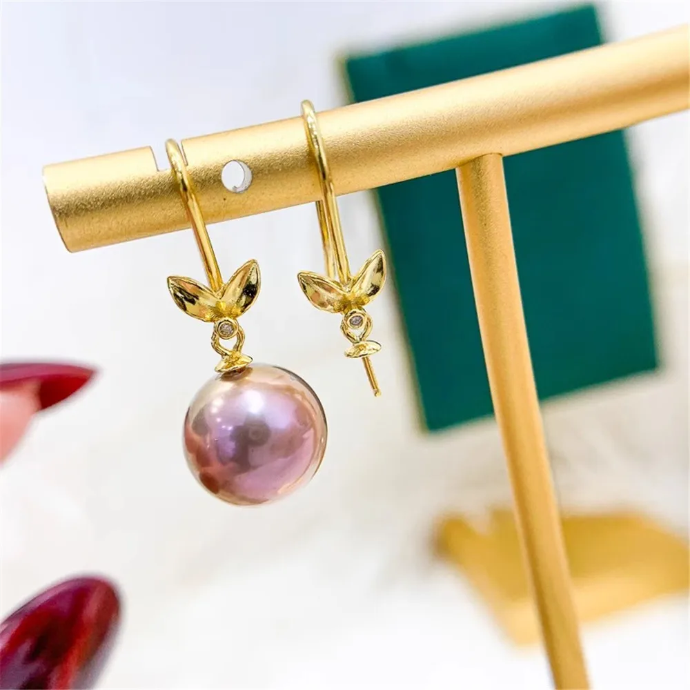 

DIY Pearl Mini Accessories S925 Pure Silver Ear Stud Empty Holder Gold Silver Earrings Fit 8-12mm Oval E208