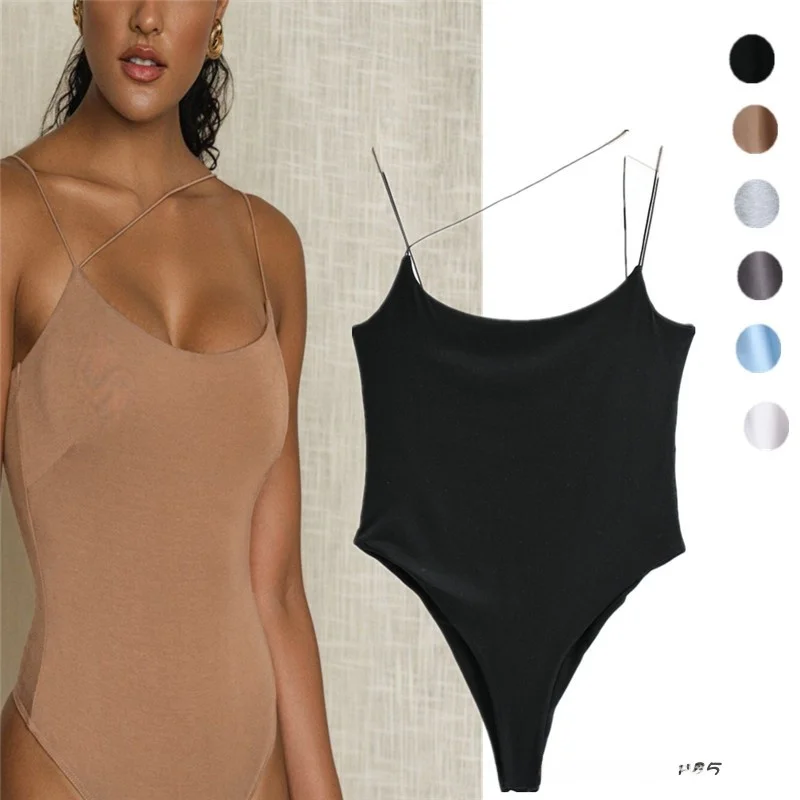 Seksowny, dopasowany krój, asymetryczna opaska do włosów, podwójny pasek, modny styl uliczny, krótki, jednolity kolor, letni komplet.