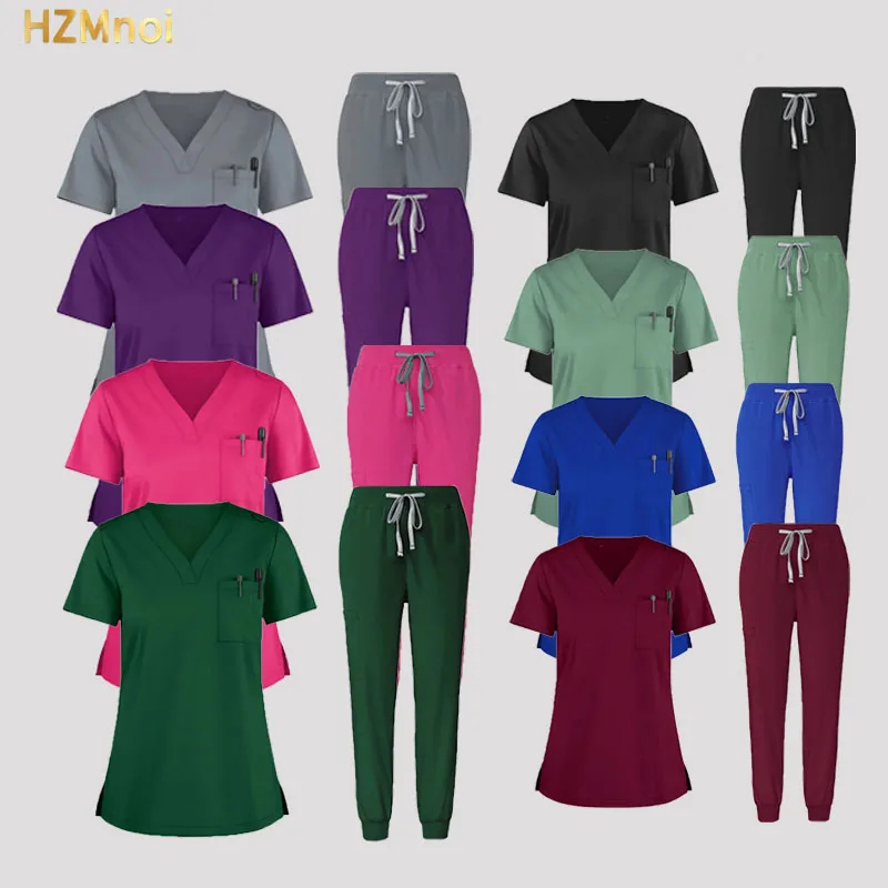 Surgical Uniforms Woman Scrub Set Medical Nurse Beauty Salon Workwear Clinical Scrubs Top + Pant Spa Doctor Nursing Tunic Suit