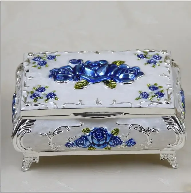 Rose carving L/M metal jewelry storage box  jewelry organizer case Ring earrings desktop cosmetic table deocration box