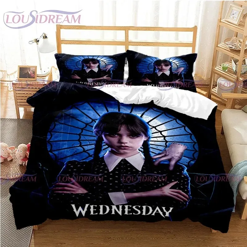 2023Horror TV Shows Wednesday Addams Print Comforter Cover Bedding Set Beautiful Girl Cover Girl Home Bedroom Decoration Set