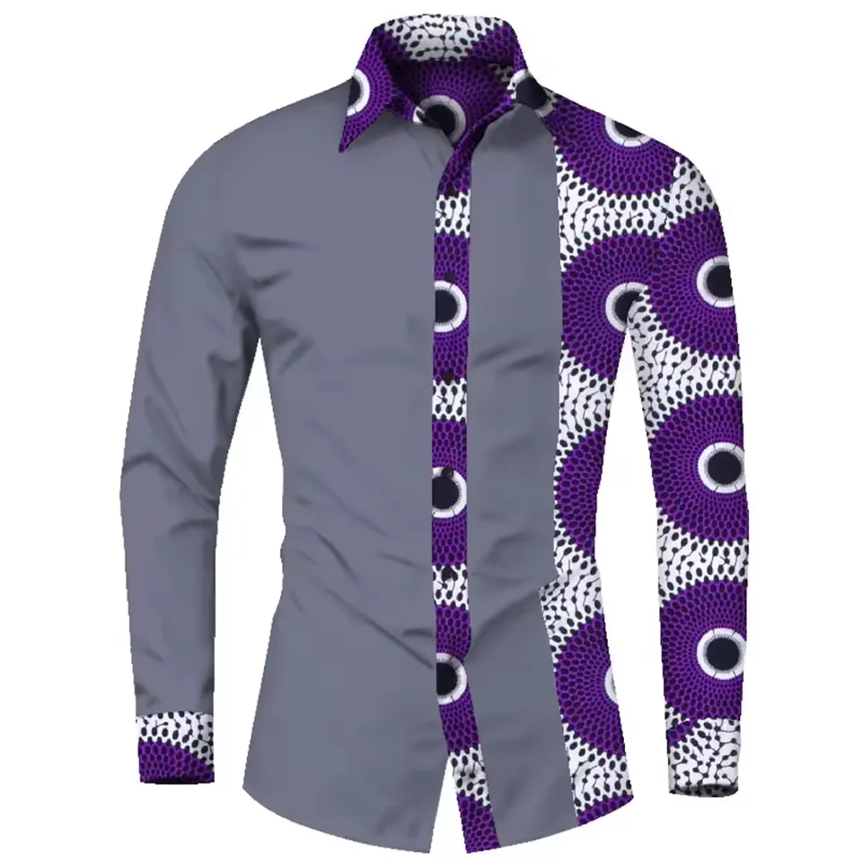 African clothing smart causal men's top shirt 3D printing fashionable casual linen long-sleeved shirt hit 2025