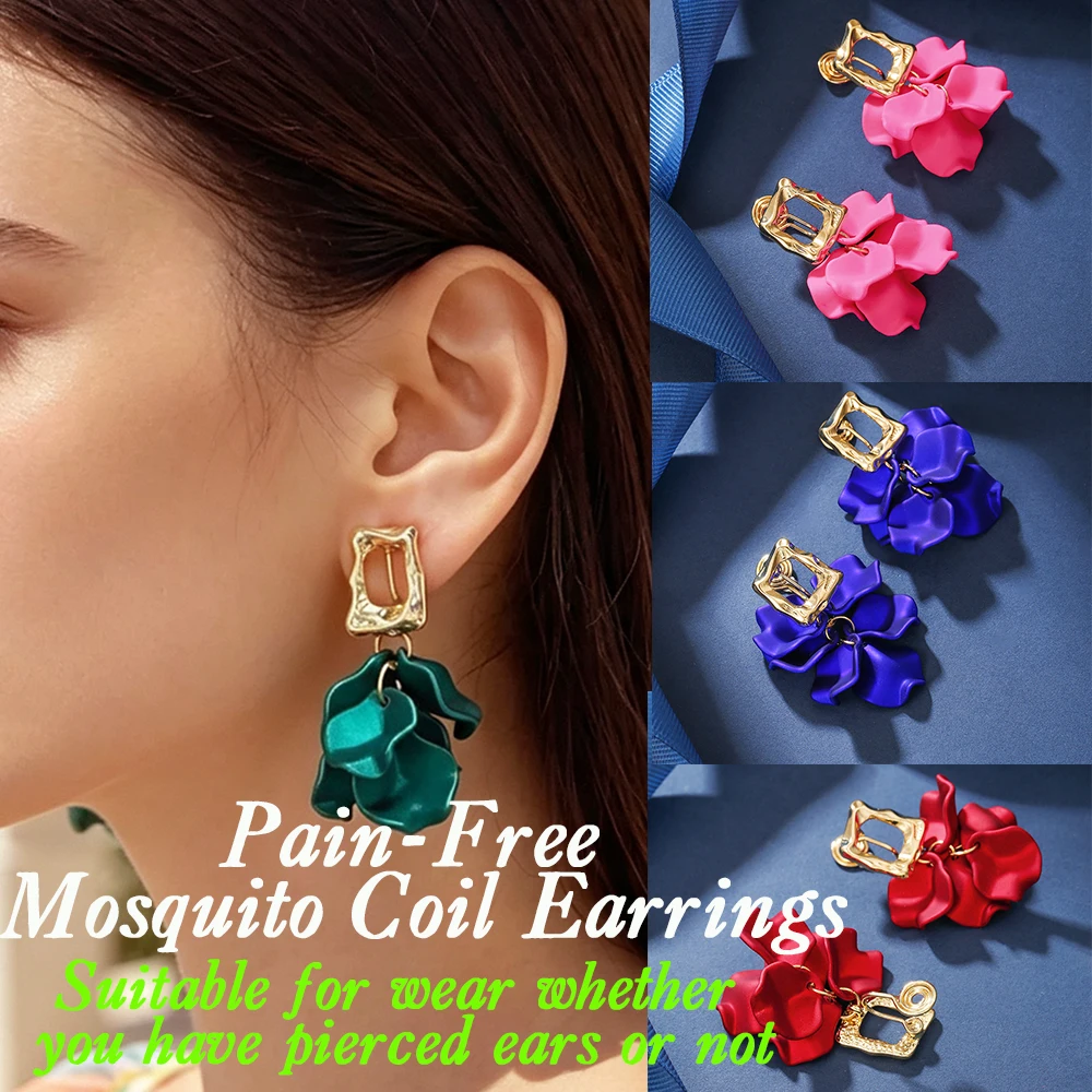 Stylish Multicolored Flower Mosquito Coil Earrings Women Delicate Petal Tassel Ear Clips Temperament Everyday Party Accessories