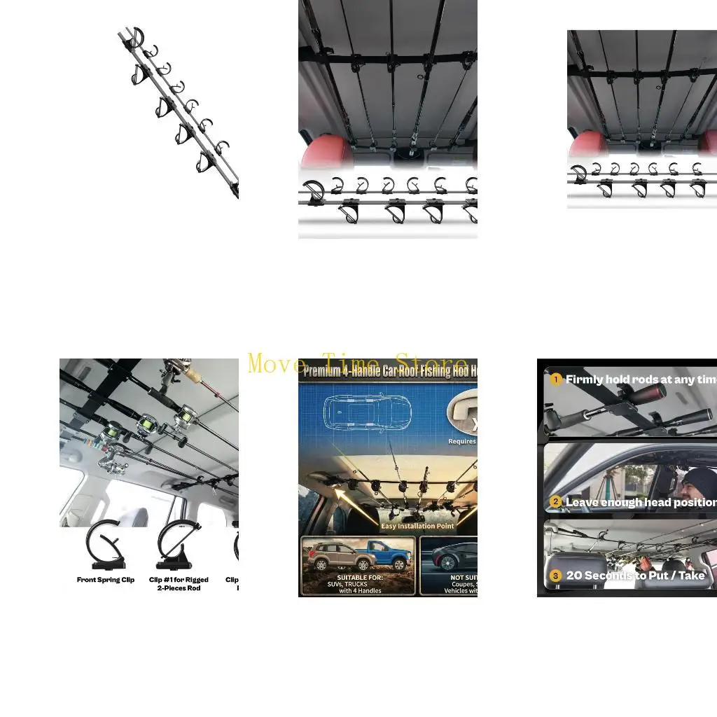 92ME Clip Mount Fishing Rod Rack for Vehicle Storage, 6-Rod Holder