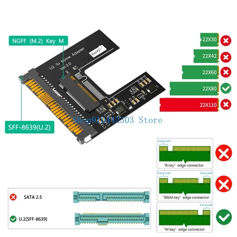 652F U.2 SFF 8639 to NVMe Adapter Enclosure Efficient Heat Disipation Aluminum Case for Universal Computer Connection