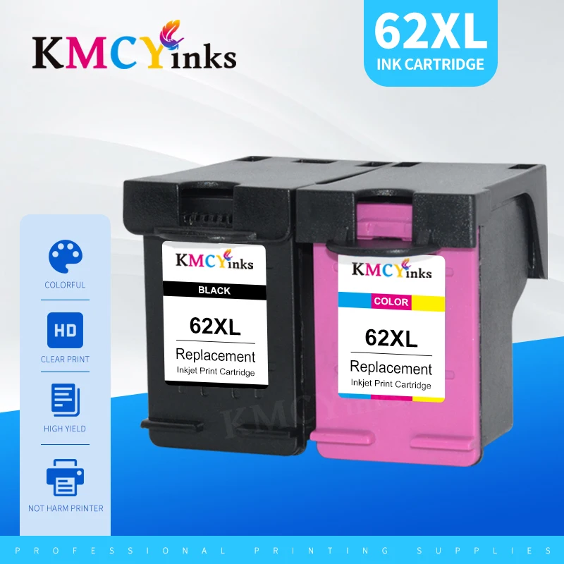 KMCYinks 62XL Black&Color Ink Cartridge Replacement for hp 62 XL for hp62 Envy 5640 OfficeJet 200 5540 5740 5542 7640 printers