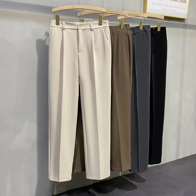 Plus Big Size Draped Trousers for Men Brown Man Suits Pants Fluid Korean Style Clothes Anti-wrinkle Chinese Homme Spring Fabric