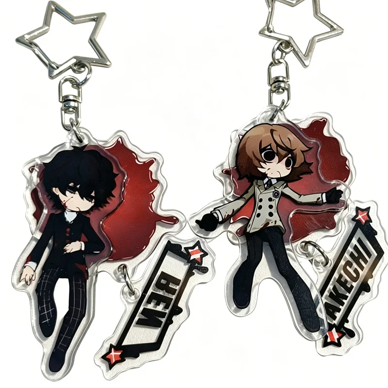 Game Amamiya Ren Akechi Goro Cosplay Keychain Acrylic Pendant Key Chain Ornament Bag 2Pcs Accessories Keyring Jewelry Prop