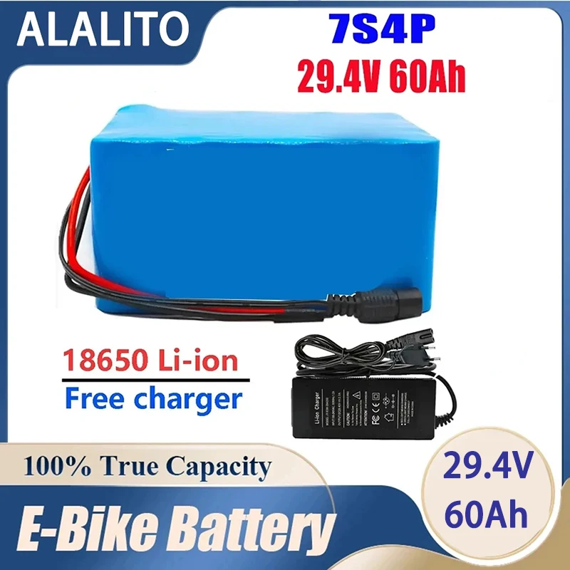 7S4P 29V 60Ah 18650 Lithium Ion Rechargeable Battery Pack for 24V  with 15A BMS + Free Charge