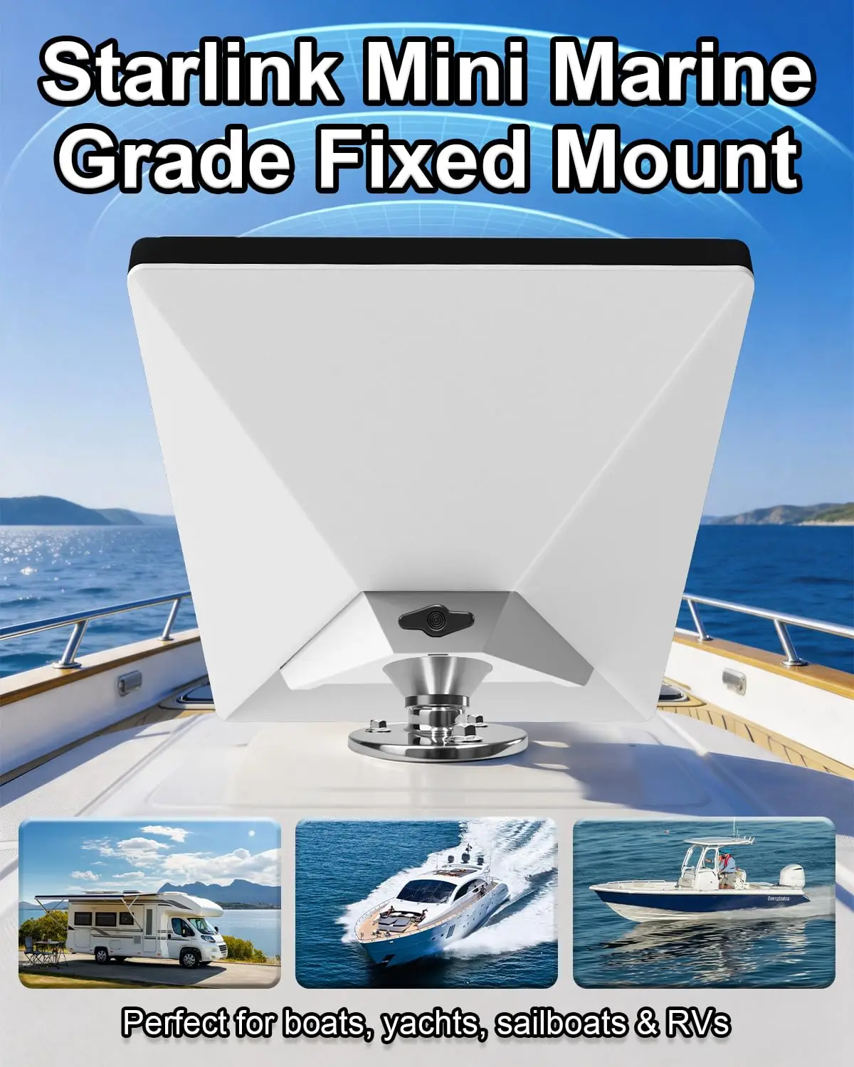 Starlink Mini Heavy Duty Fixed Mount Marine Grade 316 Stainless Steel Antenna Bracket with Pipe Adapter for Commercial Marine RV