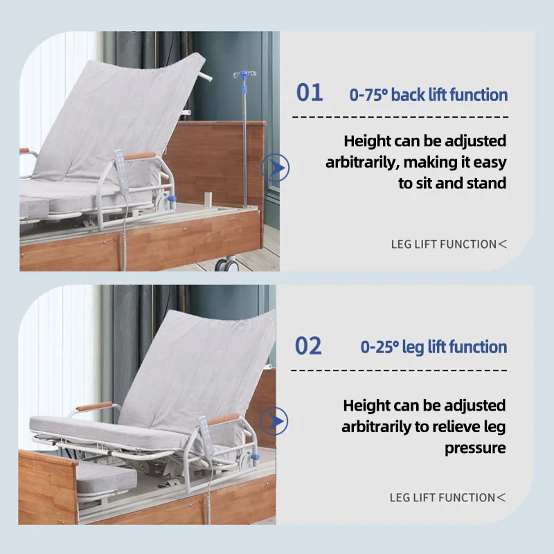 سرير رضاعة خشبي فاخر قابل للتعديل للعناية بالمريض المنزلي لكبار السن 5 وظيفة سرير مستشفى طبي كهربائي أوتوماتيكي دوار #4