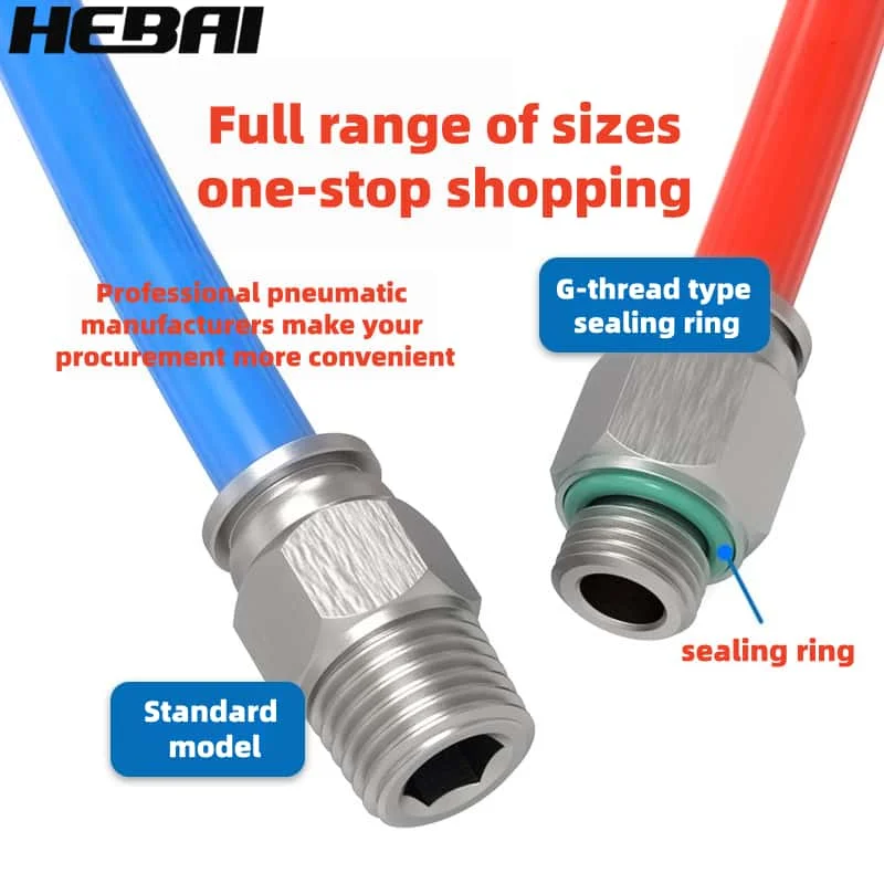 HEBAI 304 Stainless Steel PC Push to Connect Fitting for Air Tubing Air Compressor Water Fuel Line Quick Release Pipe Fittings