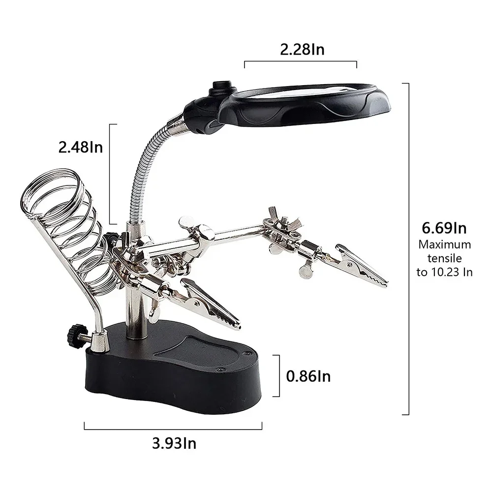 Electric soldering iron welding table with LED light 3.5X 12X Magnifying glass fixed clips Soldering Repair Tool