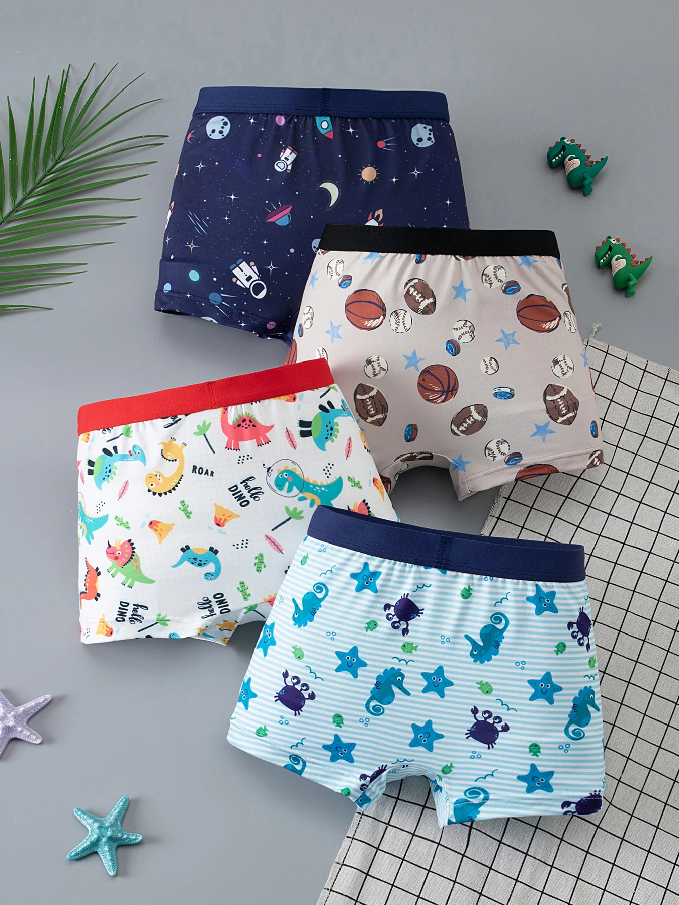 4-Piece Set of Four Season Children's Cartoon Printed Comfortable Underwear Boxer Shorts Boys' Cute Boxer Shorts Baby Home Pants