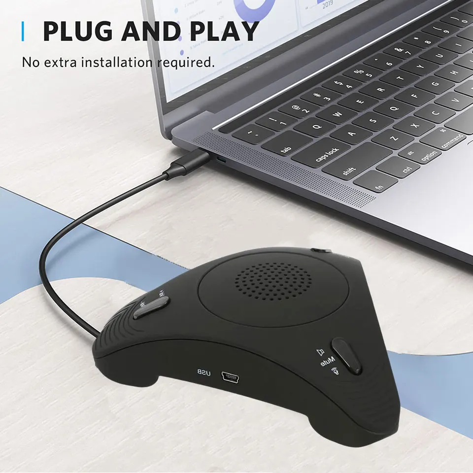 Micrófono USB para conferencias, micrófono omnidireccional para computadora de escritorio 360 °   Micrófono de PC condensador omnidireccional con captación de voz para vídeo