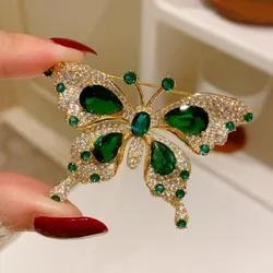 Elegant Green Rhinestone Butterfly Brooches Fashion Women Girls Badges Classic Lady Dress Suit Accessories Pins Jewelry Gifts