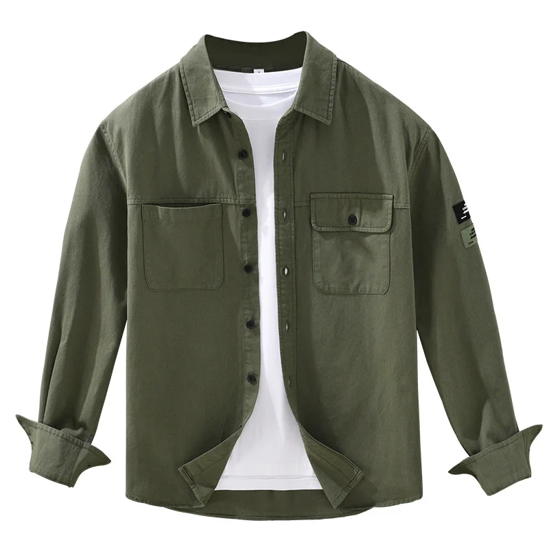 قميص رجالي قطني غير رسمي بأكمام طويلة للشباب للربيع والخريف ملابس خارجية عصرية 100% قطن مع زخارف للجيب #5