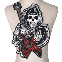 Skull Embroidery Patches Iron on Clothes Jeans Motorcycle Biker Punk Appliques Badge Stripe Sticker Diy