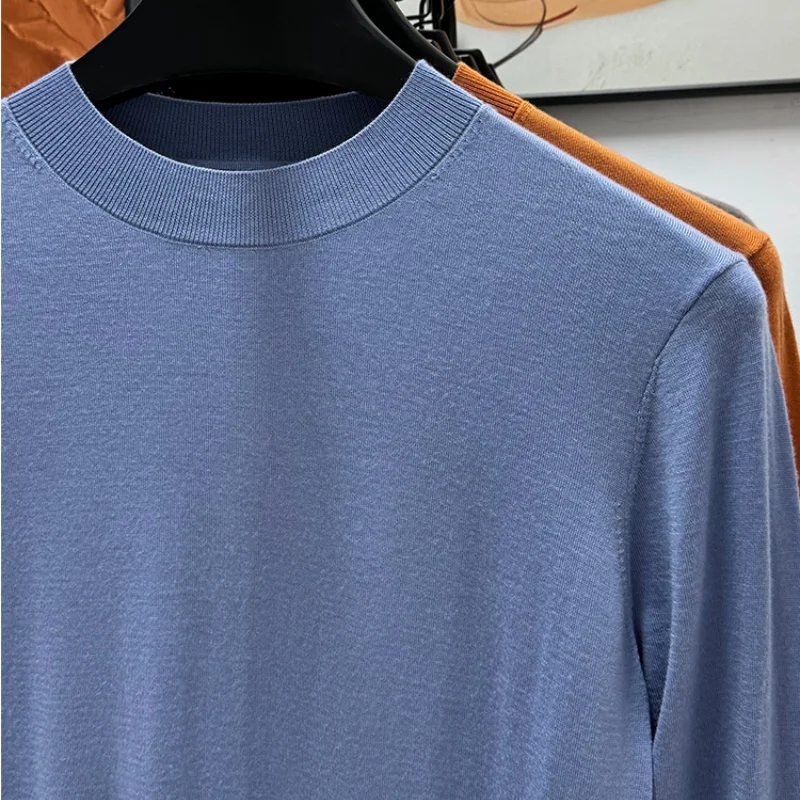 

Spring and Autumn Fine-Woven Cashmere Sweater Men's Half High-Neck Knitted Base Layer Shirt Lightweight Sweater