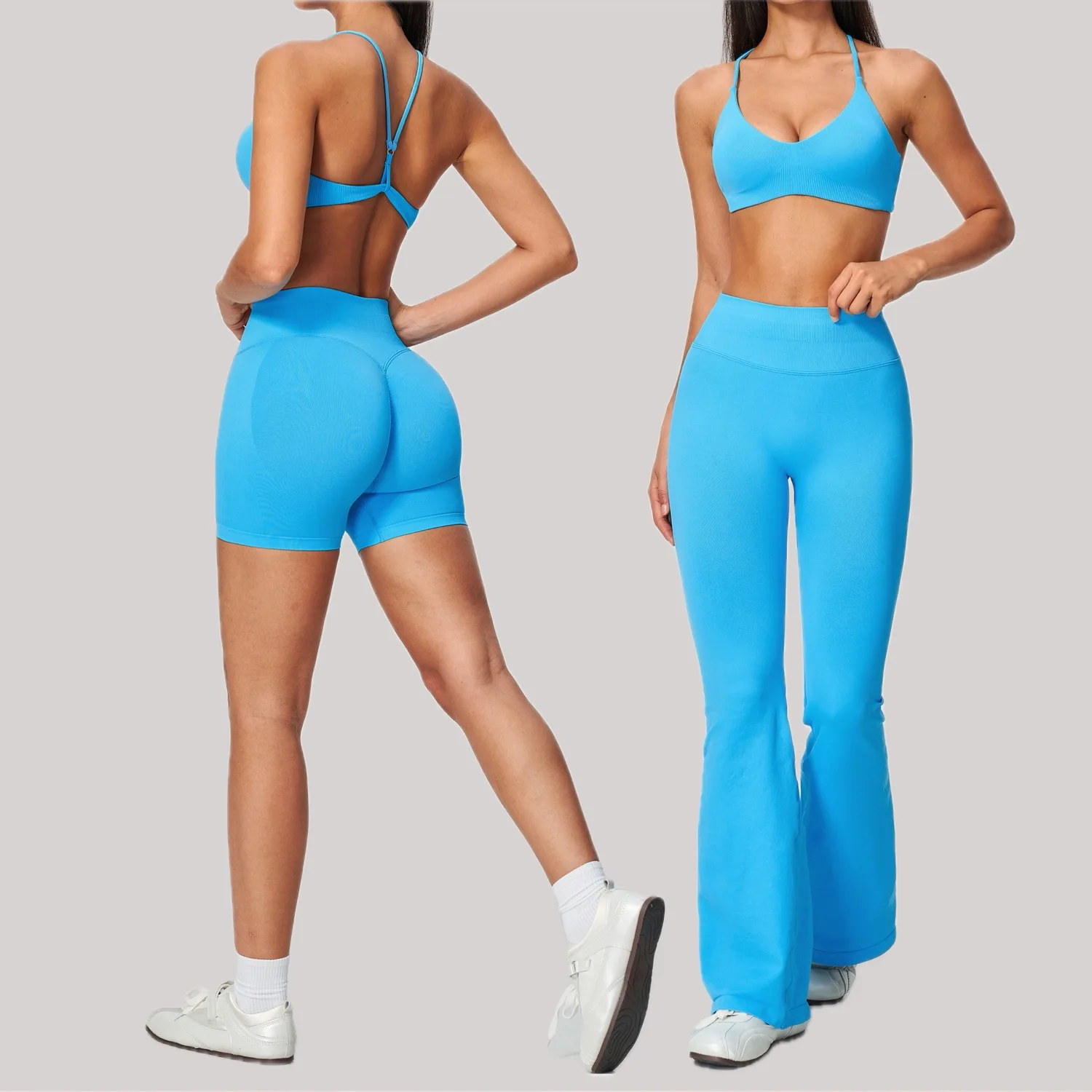 2 Pieces Sport Yoga Set Women Bra Top High Waist Seamless Shorts Gym Suit Fitness Sportswear Workout Set Breathable Exercise Set