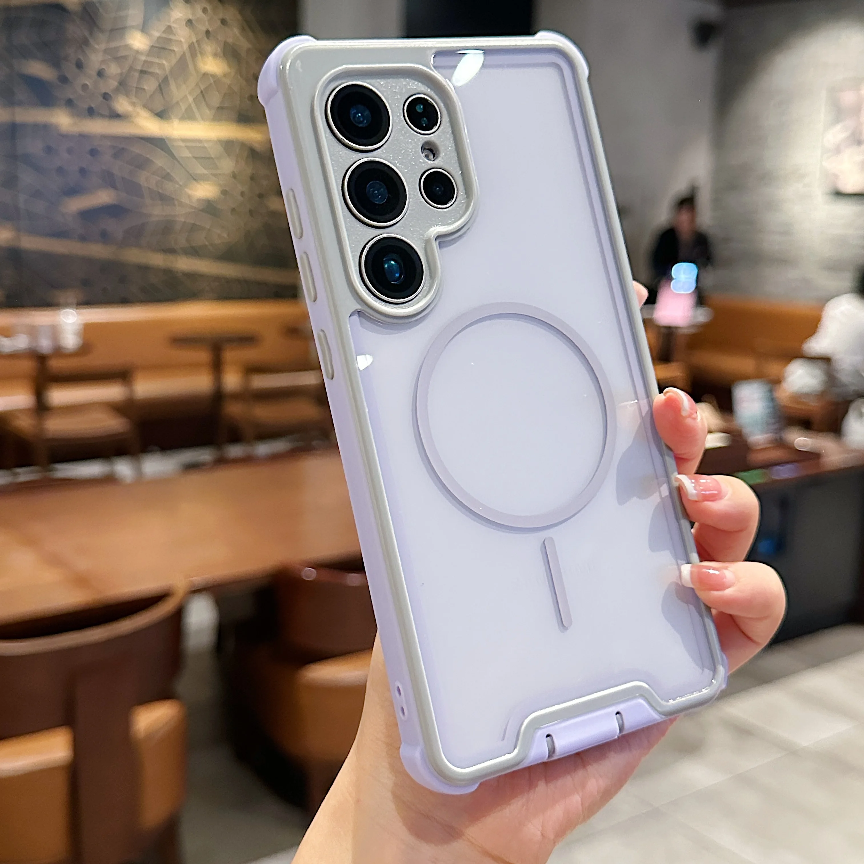 Schokbestendig Contrast Kleur Voor Magsafe Magnetische Case Voor Samsung Galaxy S25 S24 S23 Ultra Plus Hybrid Transparante Hard Cover