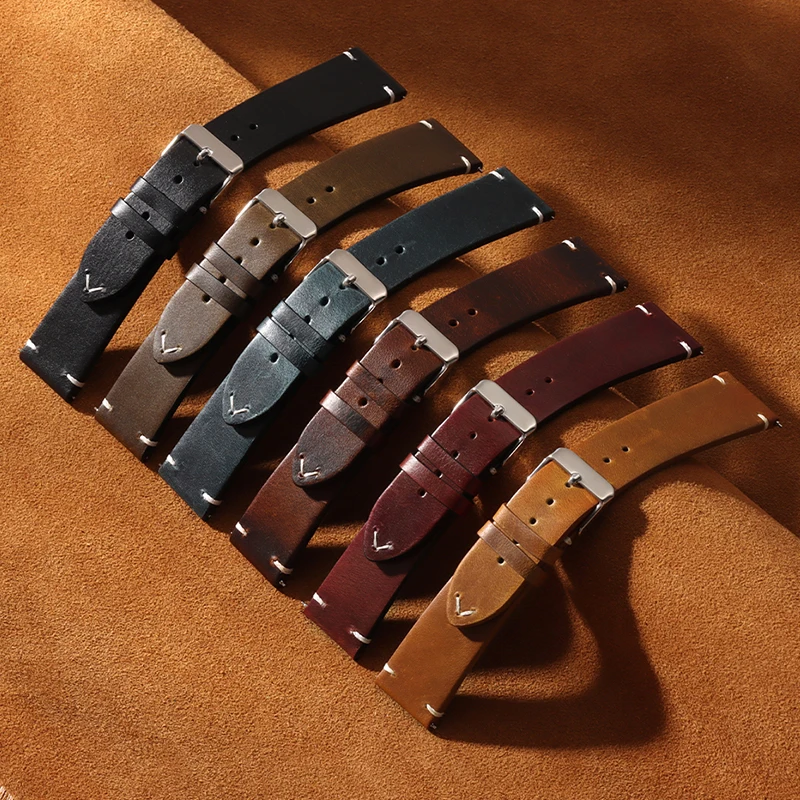 Vintage Ölwachs Echtleder Uhrenarmband für Seiko 18mm 19mm 20mm 22mm Uhrenarmbänder für Samsung Galaxy Schnellverschluss Uhrenarmband