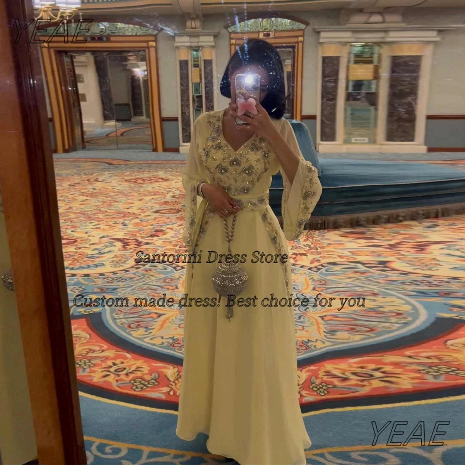 

Santorini فساتين للمناسبات الخاصة Beading Long Sleeves Prom Dresses Saudi Arabia Women Wear Special Party Evening Gowns