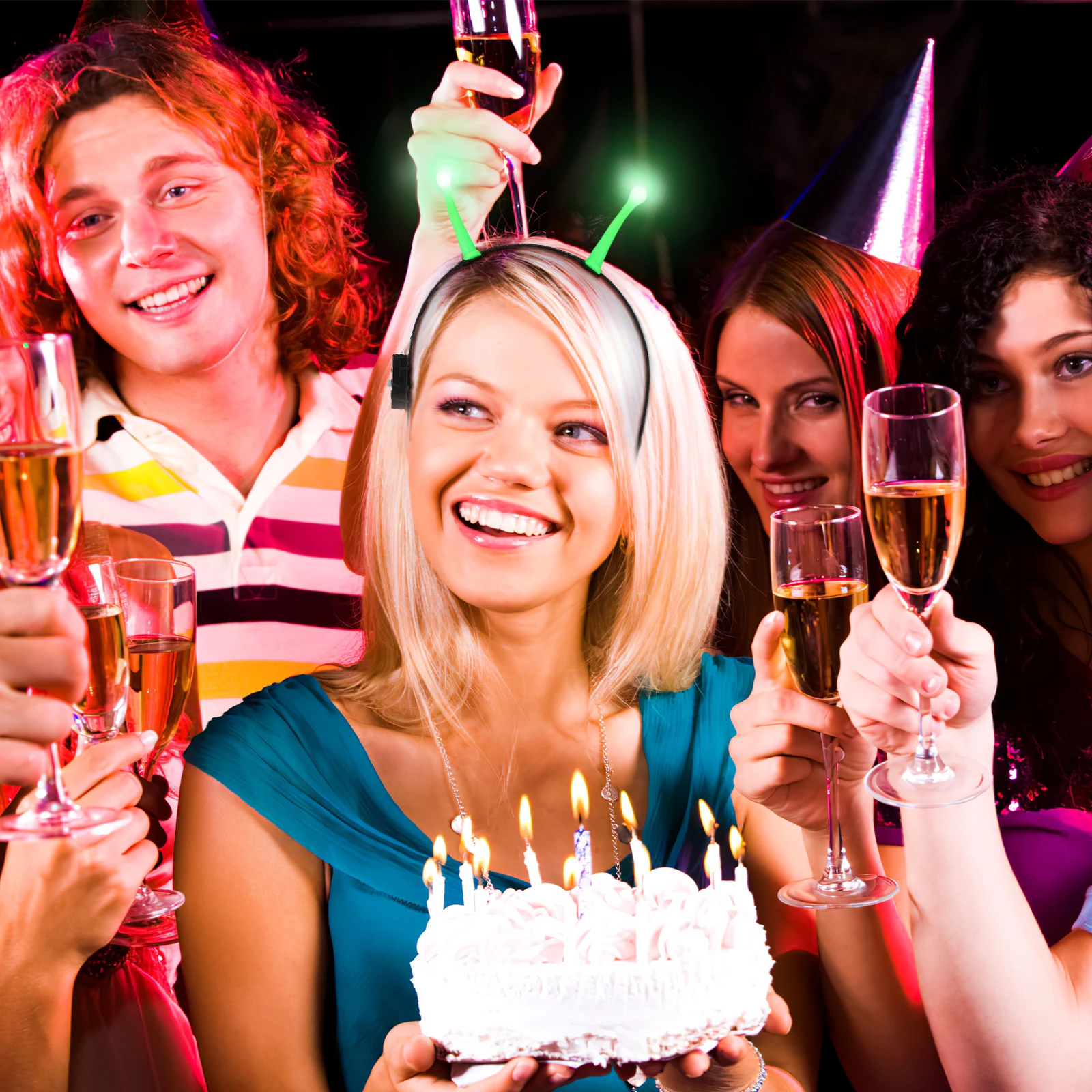 

1 шт., повязка на голову с антенной, светящиеся аксессуары для волос на Хэллоуин, костюм для вечеринки, женские и взрослые бопперы, головные уборы, реквизит для фотобудки