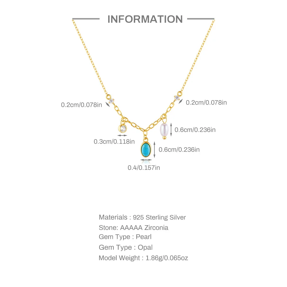 Aide 925 Sterling Silver Single Necklace Shiny Zircon Turquoise Moon CZ Pendant Pearl Choker Necks Accessories Fine Jewelry