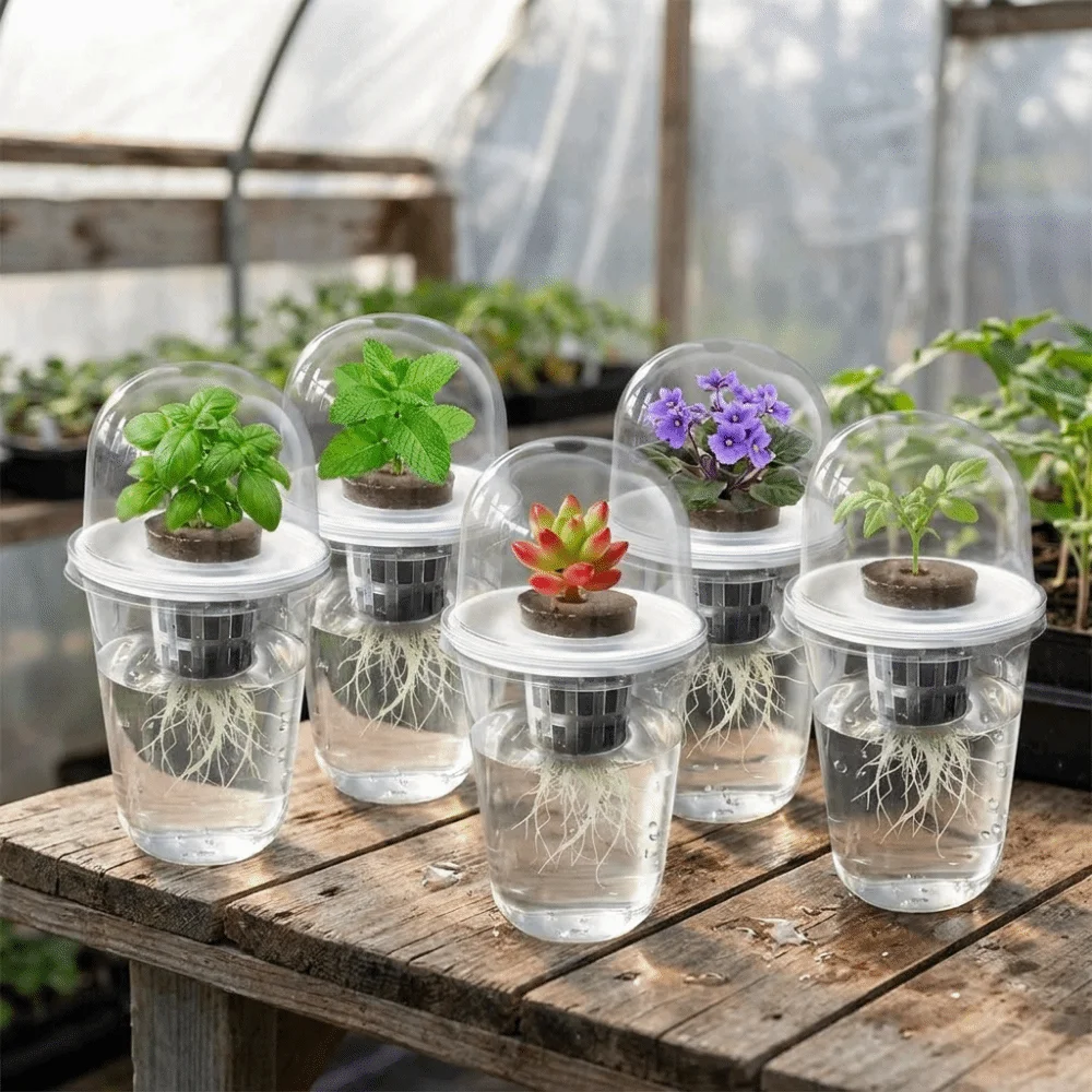 Reusable Plastic Root View Cups Visible Transparent Hydroponic Planter Pots Self Watering Cylindrical Planter Pots Garden