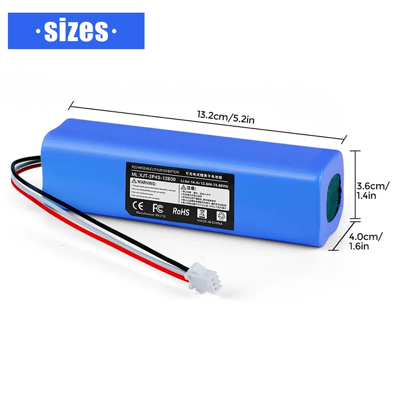 2026100% Original For XiaoMi Viomi S9 Lydsto R1 Roidmi Eve Plus 14.4V lithium battery 2P4S 5200mAh 6800mAh 9800mAh 12800mAh