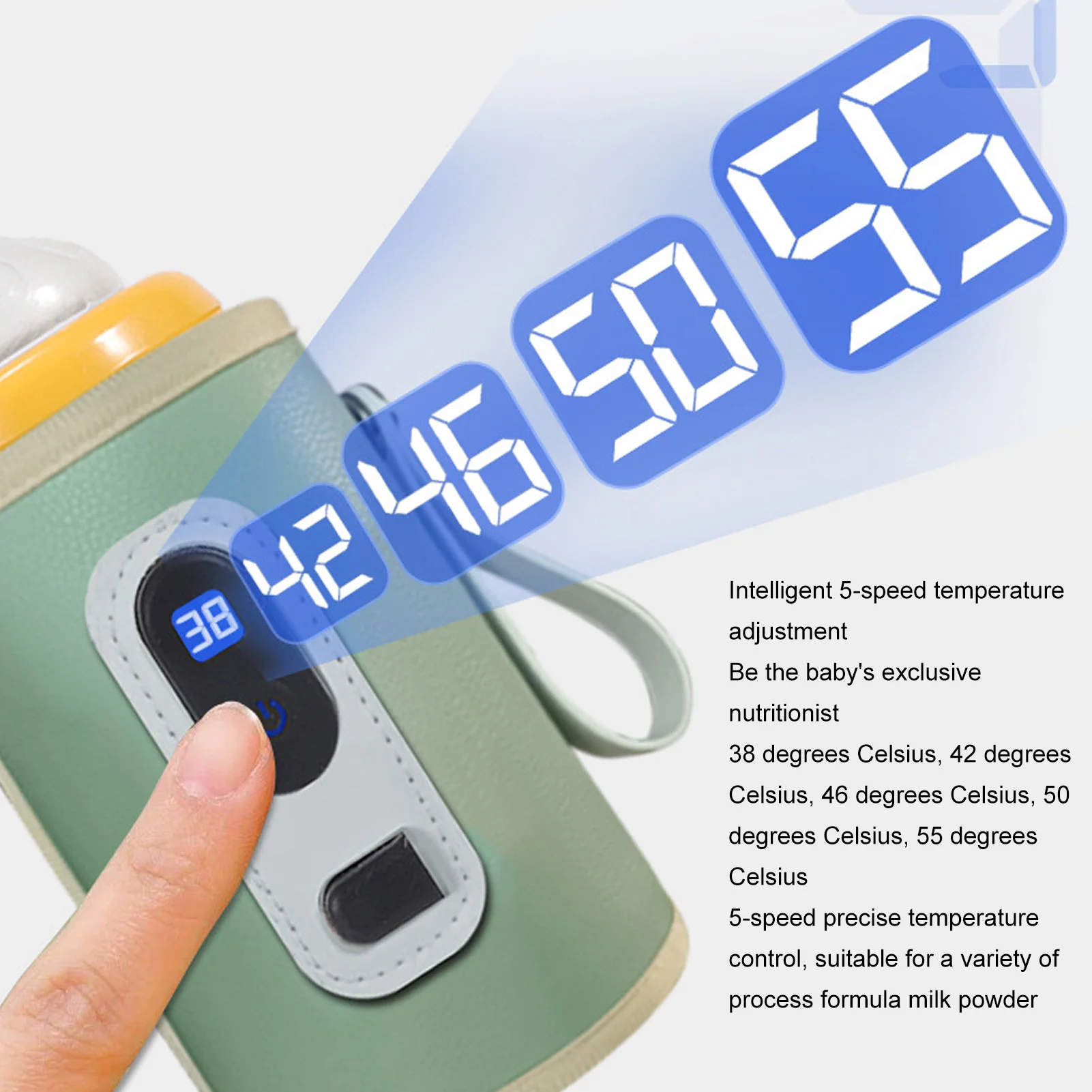 Aquecedor de leite e água para bebês, Display digital USB, 5 velocidades, portátil, aquecedor de calor para leite materno e água