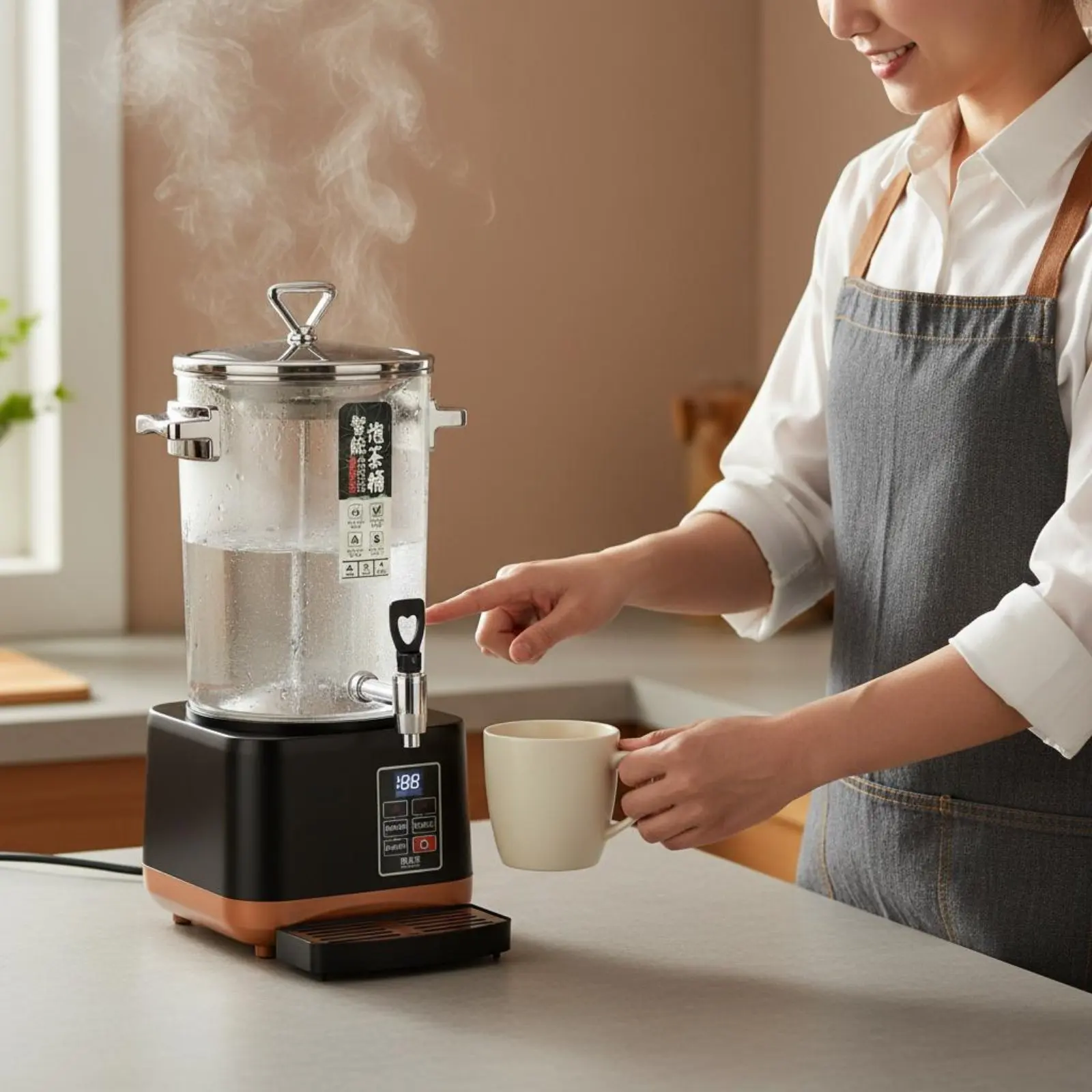 Automatic Steam Tea Brewer Fast Boiling Electric Tea Brewer Beverage Warmer Dispenser Sturdy-Duty Stainless Steel
