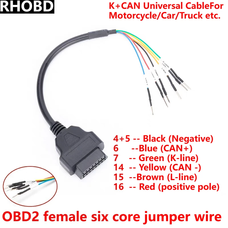 

OBD Женский 16-контактный k line может линия Перемычка Тестер Может OBD2 Детектор неисправностей двигателя Соединительный кабель Для Turck Автомобиль Мотоцикл K+ Разъем